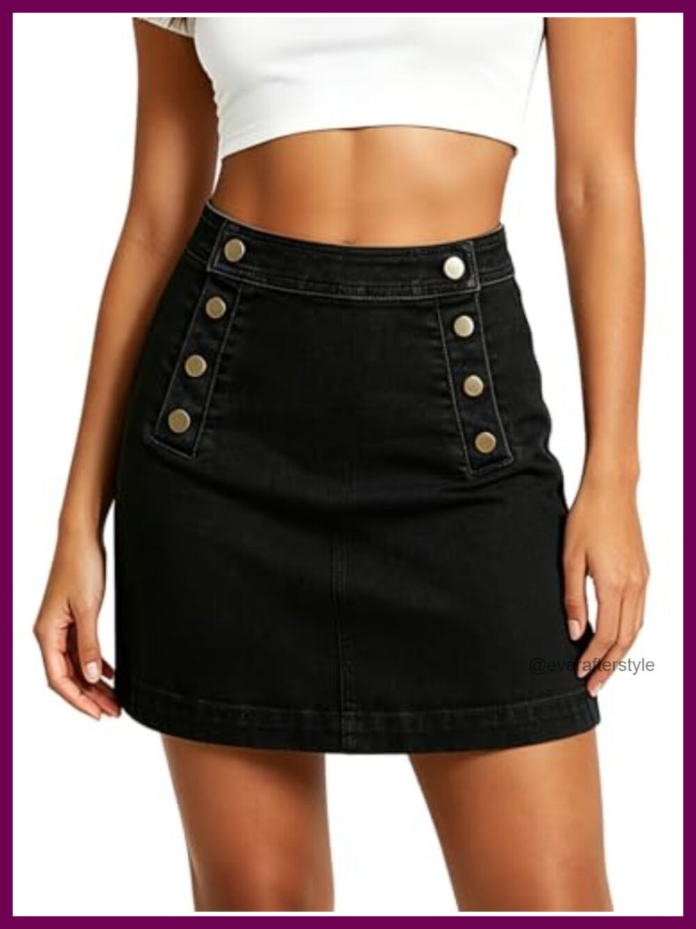 Denim Mini Skirt High Waist A-Line Button Front Jean Skirt